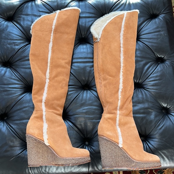 Schutz over knee shearling suede wedge boot 8 1/2 - Picture 2 of 5